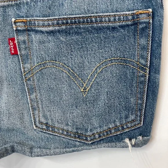 Levi's 501 Shorts Womens W24 Button Fly 100% Cotton Raw Cuffed Hem Blue Denim - Picture 7 of 12